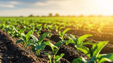 Fresh Green Plants in a Sunlit Field