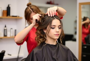 Hairdresser styling a client's hair
