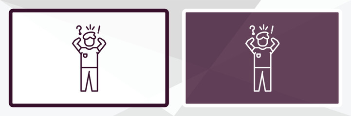 anxious human outline icon. Linear vector from feelings concept. Thin line white and black anxious human icon isolated on white and dark background