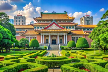 Obraz premium Stunning Architecture of National Taiwan Museum with Lush Greenery in the Heart of Taipei City