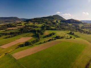 A flight above Dettingen Teck towards the Castle Teck which is located high above the mountain 