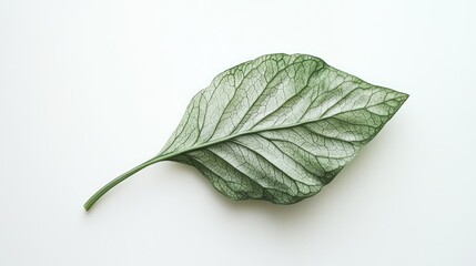 Obraz premium Delicate Green Leaf with Intricate Veins on a White Background