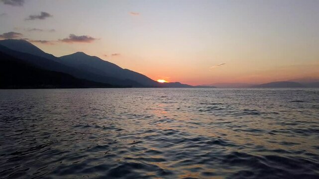 Incredible drone view of the sunset in Dilek Peninsula B&uuml;y&uuml;k Menderes Delta National Park Kusadasi Turkey
