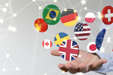 Worldwide international communication concept: cloud of colorful