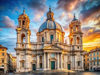 Naklejka premium Stunning view of Sant'Agnese in Agone church, a Baroque masterpiece in Piazza Navona, Rome