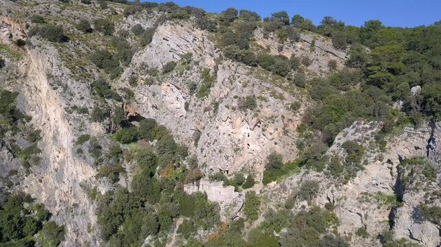 Incredible 180-drone view of the ancient ruins at Af Tower in Oludeniz Fethiye Turkey