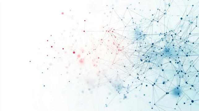 Digital technology background with connecting nodes and plexus lines on a clean white backdrop, symbolizing big data and futuristic networks.