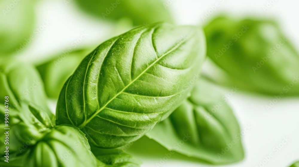 Canvas Prints Close-up of a Lush Green Basil Leaf with Veins