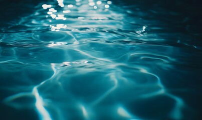 Light reflecting off the surface of clear swimming pool water, Generative AI