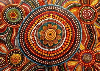 Fototapeta premium Traditional Wandjina Aboriginal Art Representation with Vibrant Colors and Intricate Patterns