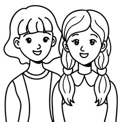 doodle lineart of a girls friendship