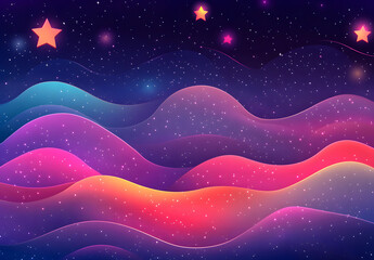 Fototapeta premium Abstract Starry Night Sky with Colorful Waves