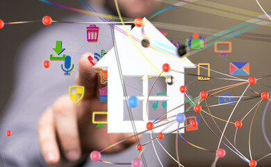 home data. Digital cyberspace with particles and Digital data network connections concept. - 3d