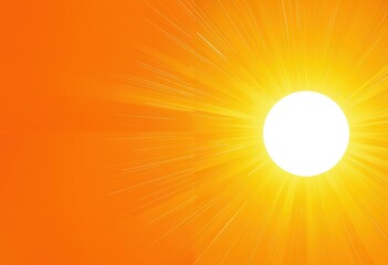 A bright, white sunburst radiates from the center of the image, surrounded by a warm orange background, with white rays emanating from the sun's center and extending outward