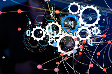 Neural network 3D illustration. Big data and cybersecurity - 3d