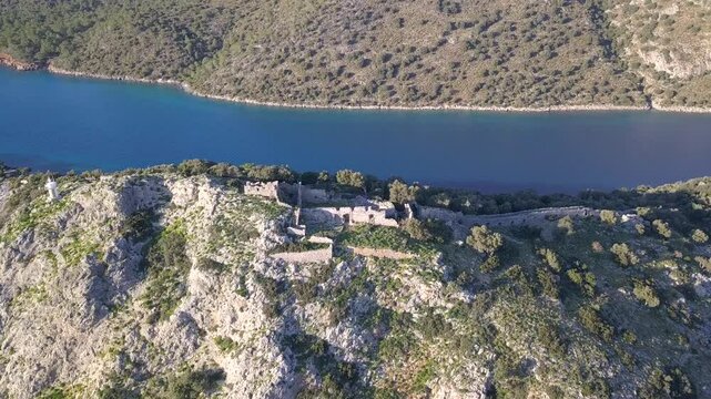 Ancient church from the Lycian ruins on the Gemiler Island in Fethiye Oludeniz Turkey