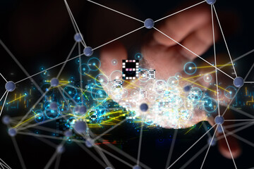 Neural network 3D illustration. Big data and cybersecurity