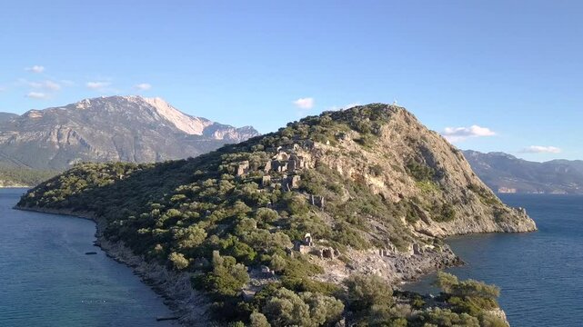 Ancient Lycian ruins on the Gemiler Island in Fethiye Oludeniz Turkey