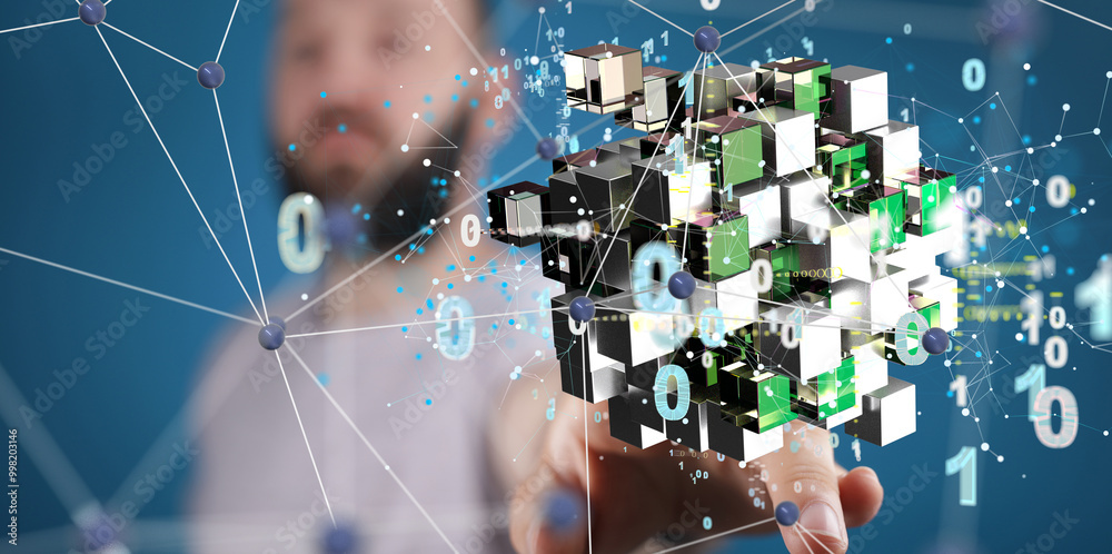 Leinwandbilder Data cloud storage network from lines, triangles and particle style design. 3d