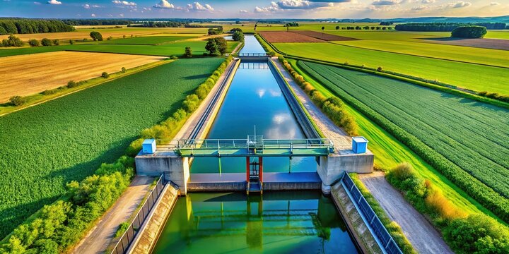 Water Management Infrastructure: Detailed View of an Irrigation Headgate in Agricultural Setting