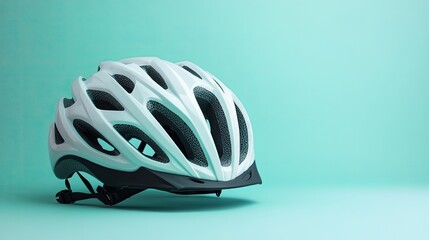 A bicycle helmet isolated on a simple color background, with space for text or logos.