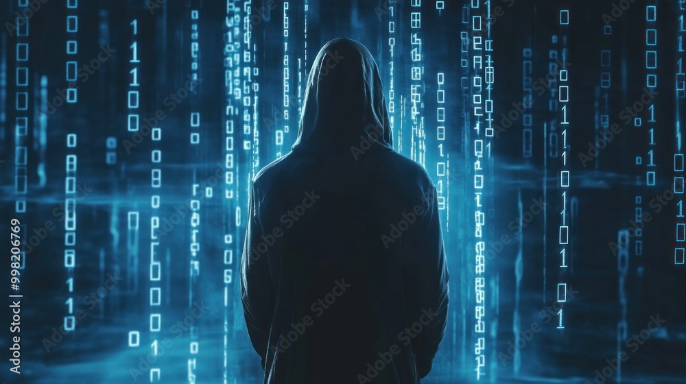 Wall mural mysterious hacker in a digital realm