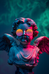 Little putto with angel wings and sunglasses