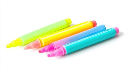 A highlighter set in neon colors, isolated on a white background