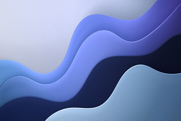 A peaceful 3D backdrop with soft papercut curves in various shades of blue, mimicking the tranquil ebb and flow of ocean waves