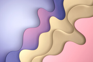 Modern abstract wallpaper with flowing papercut waves in soft beige, pink, and purple, giving a 3D textured effect
