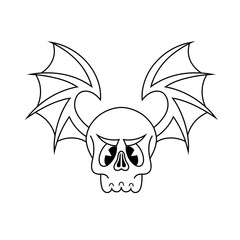 Doodle cute character illustration winged skull sticker outline