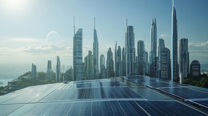 A futuristic city with a large building in the middle