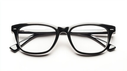 A pair of reading glasses with a black frame, isolated on a white background