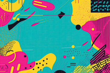 Vibrant abstract geometric design with playful shapes on teal background
A playful and vibrant geometric abstract design with bold shapes in yellow, pink, and black on a teal background