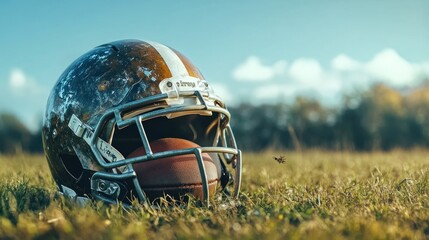Football Helmet on a Grass Field