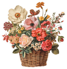 Obraz premium PNG Colorful floral basket illustration