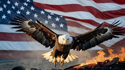 Naklejka premium american bald eagle and usa flag 