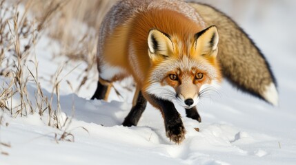 Obraz premium Alert Red Fox in Snowy Winter Landscape