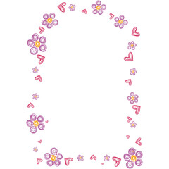 Cute hand painted heart and flower decorative frame. Beautiful decoration in children's style.