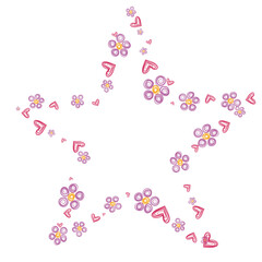 Cute hand painted heart and flower decorative frame. Beautiful decoration in children's style.