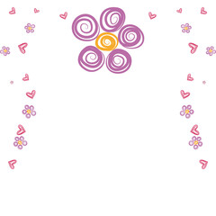 Cute hand painted heart and flower decorative frame. Beautiful decoration in children's style.