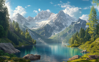 landscape of lake and mountain