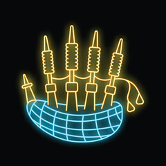 Neon bagpipes glowing, perfect for any project needing a bright musical illustration