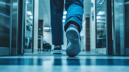 Obraz premium A person is walking in a hospital hallway