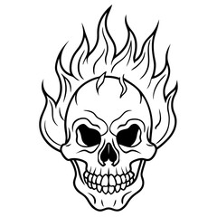 flaming skull head drawing