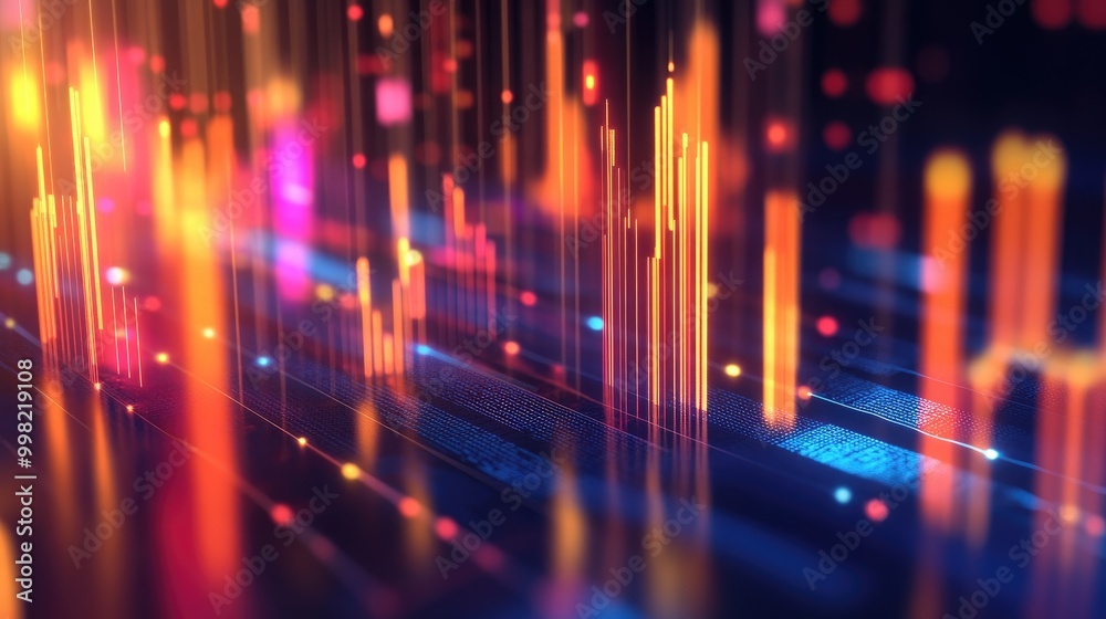 Poster a close-up of a 3d financial graph with light reflections and shadows, illustrating the depth and co