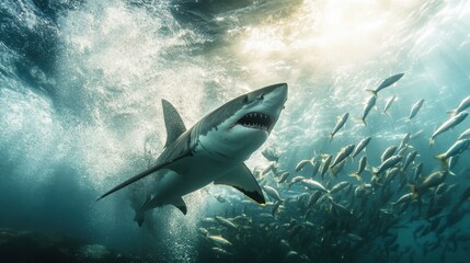 Fototapeta premium Majestic Shark Swimming Through Vibrant Underwater Scene