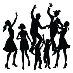 Silhouettes Of Family Person And People Dancing Vector Illustrations
