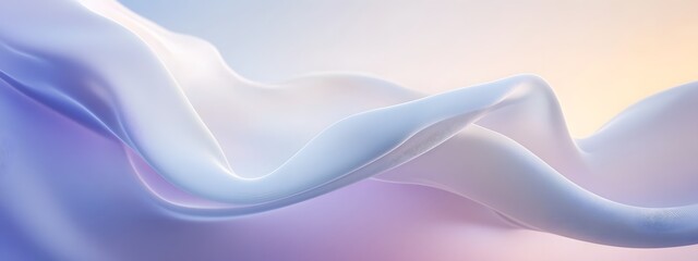 A white, curved, wave-shaped structure on the left side of an abstract background with light blue and purple tones