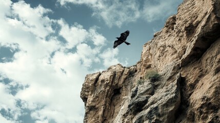 Fototapeta premium Majestic Bird Soaring Over Rocky Cliff Landscape